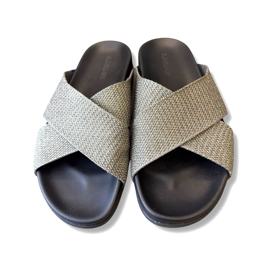 Rothy’s The Weekend Slide Sandals Women’s 8.5 Silver Sand Metallic Crisscross - Picture 3 of 11
